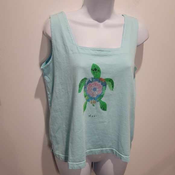 Fresh Produce Size M Blue Maui Turtle Tank Top - Picture 1 of 7